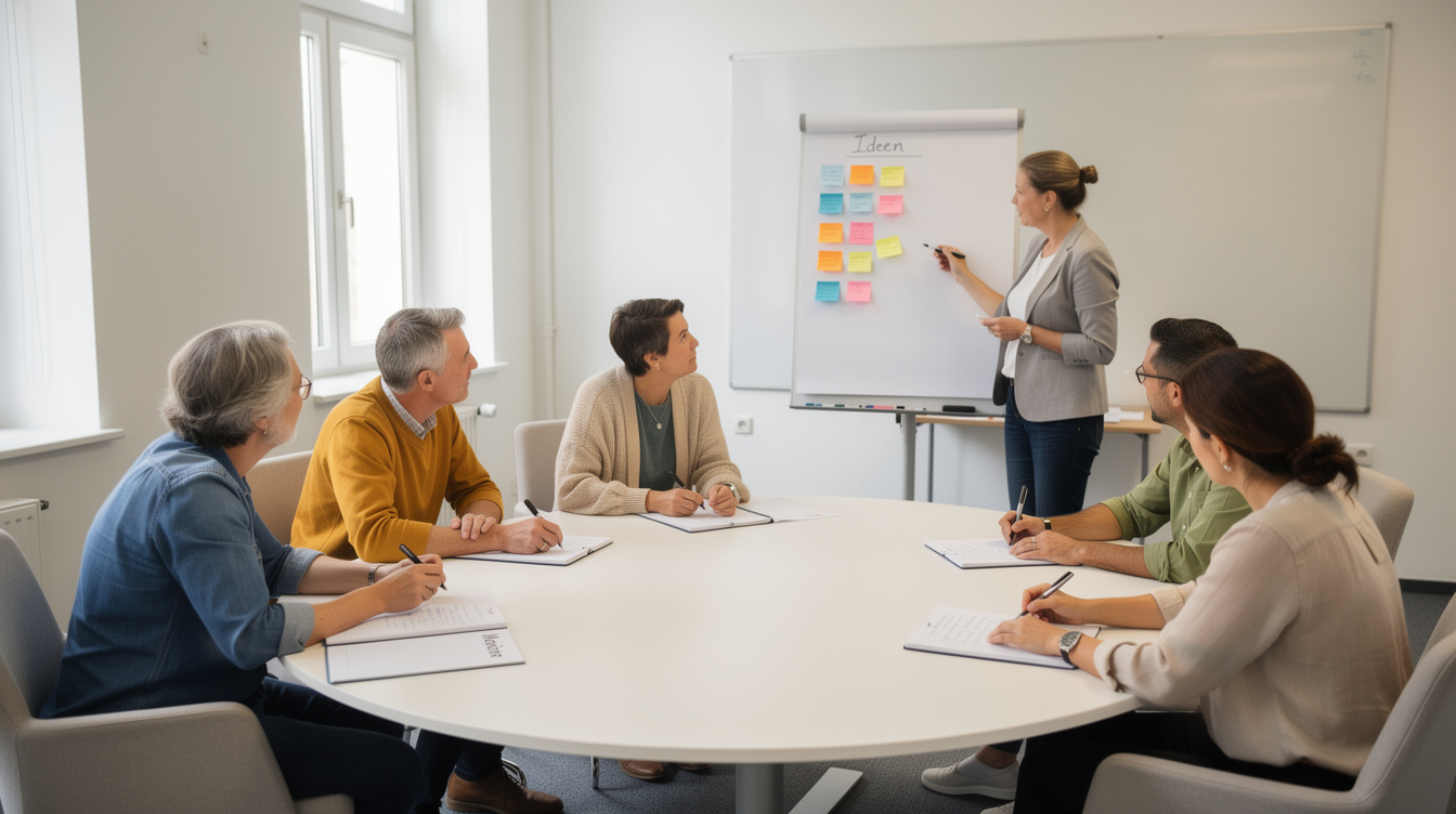 Focus group discussion around a table with notepads